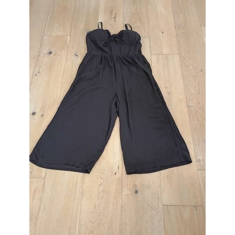 Lily Rose XL Black Wide Leg Jumpsuit Sweetheart Tie Front Smocked Coquette Curve - Picture 7 of 15